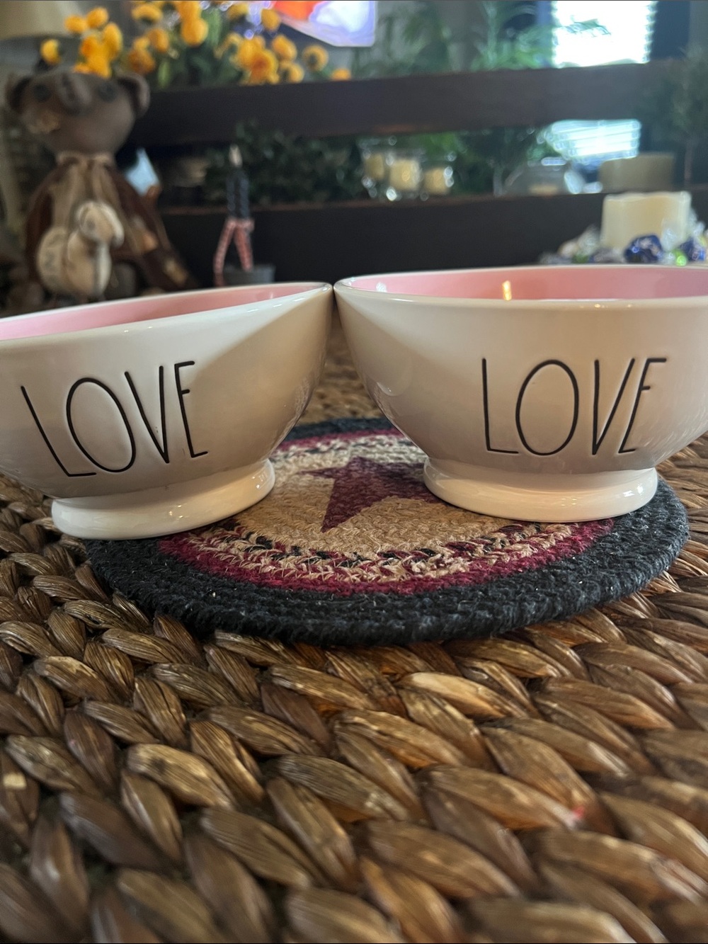 Rae Dunn 'LOVE' Ceramic Bowls with Pink Interiors - Set of 2 - Picture 2 of 3